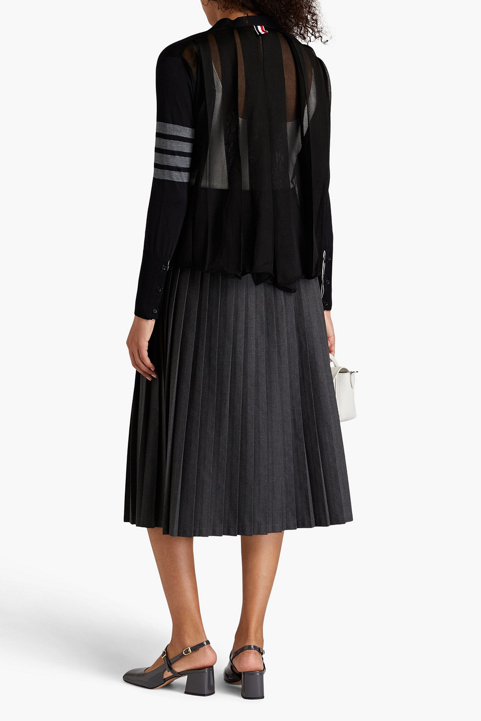 Thom Browne Striped Chiffon-paneled Silk-blend Cardigan In Schwarz