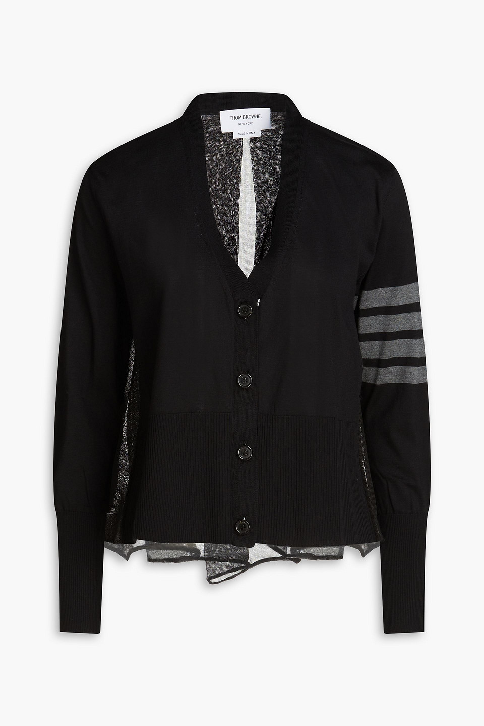 Thom Browne Striped Chiffon-paneled Silk-blend Cardigan In Schwarz