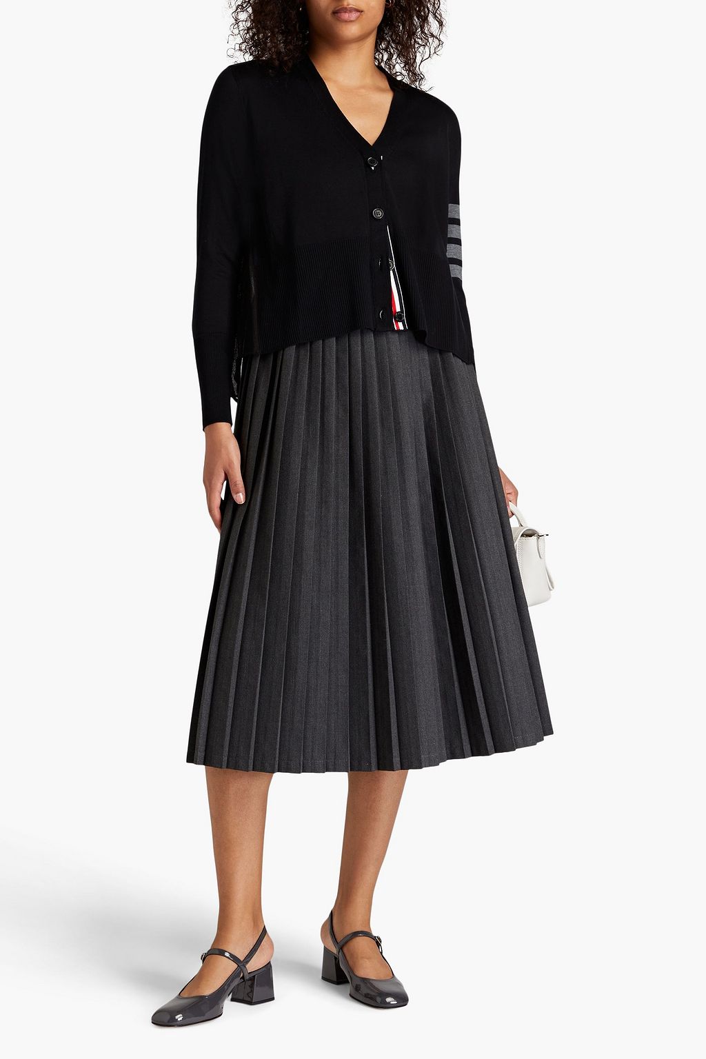 THOM BROWNE Pleated striped silk-blend cardigan