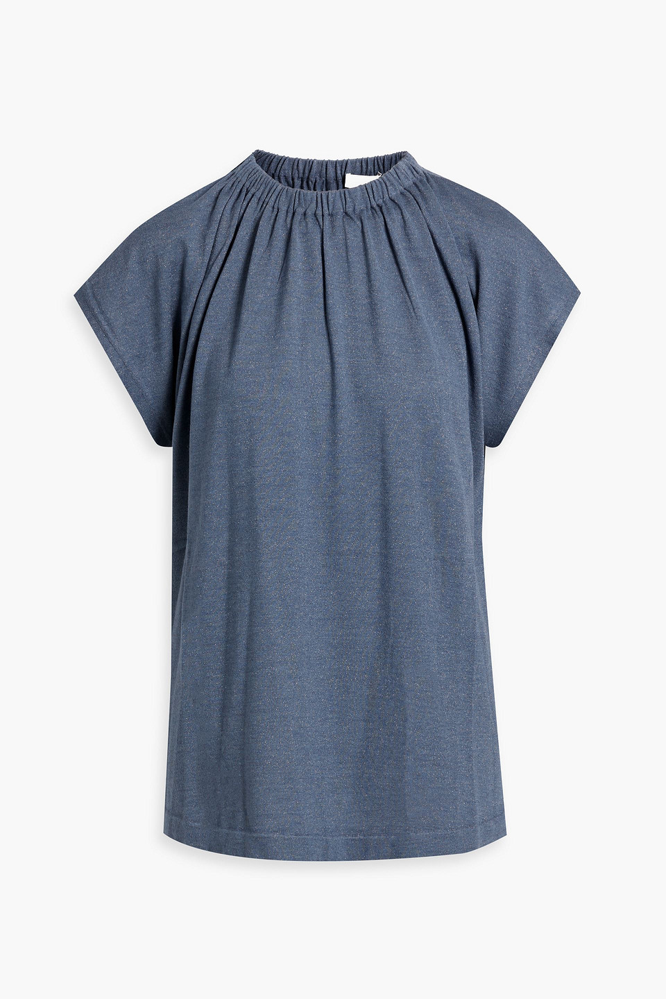 Brunello Cucinelli Ruched Metallic Cashmere-blend Jersey Top In Slate Blue