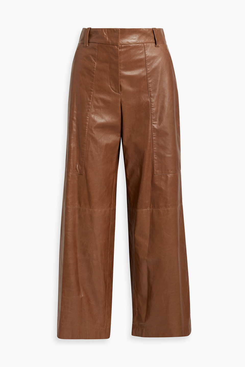 Brunello Cucinelli Leather Wide-leg Pants In Brown