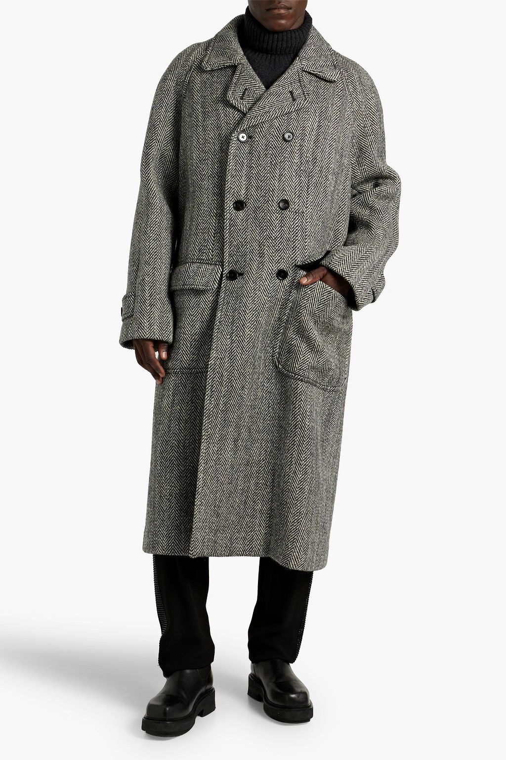 DOLCE&GABBANA Double-breasted herringbone wool-blend tweed coat