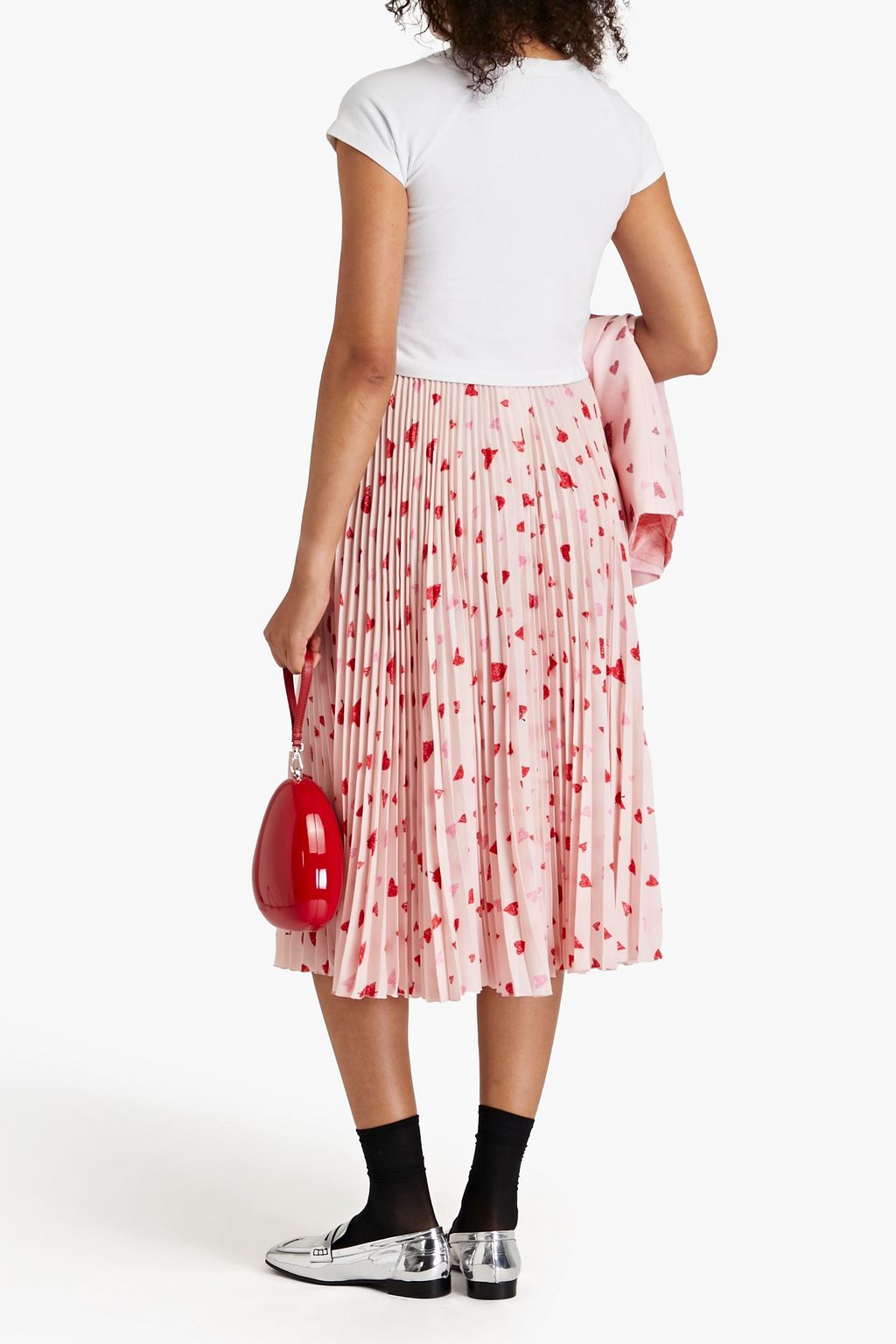 REDVALENTINO تنورة متوسطة الطول من قماش الحرير الصيني مزينة بطبعات وبكسرات