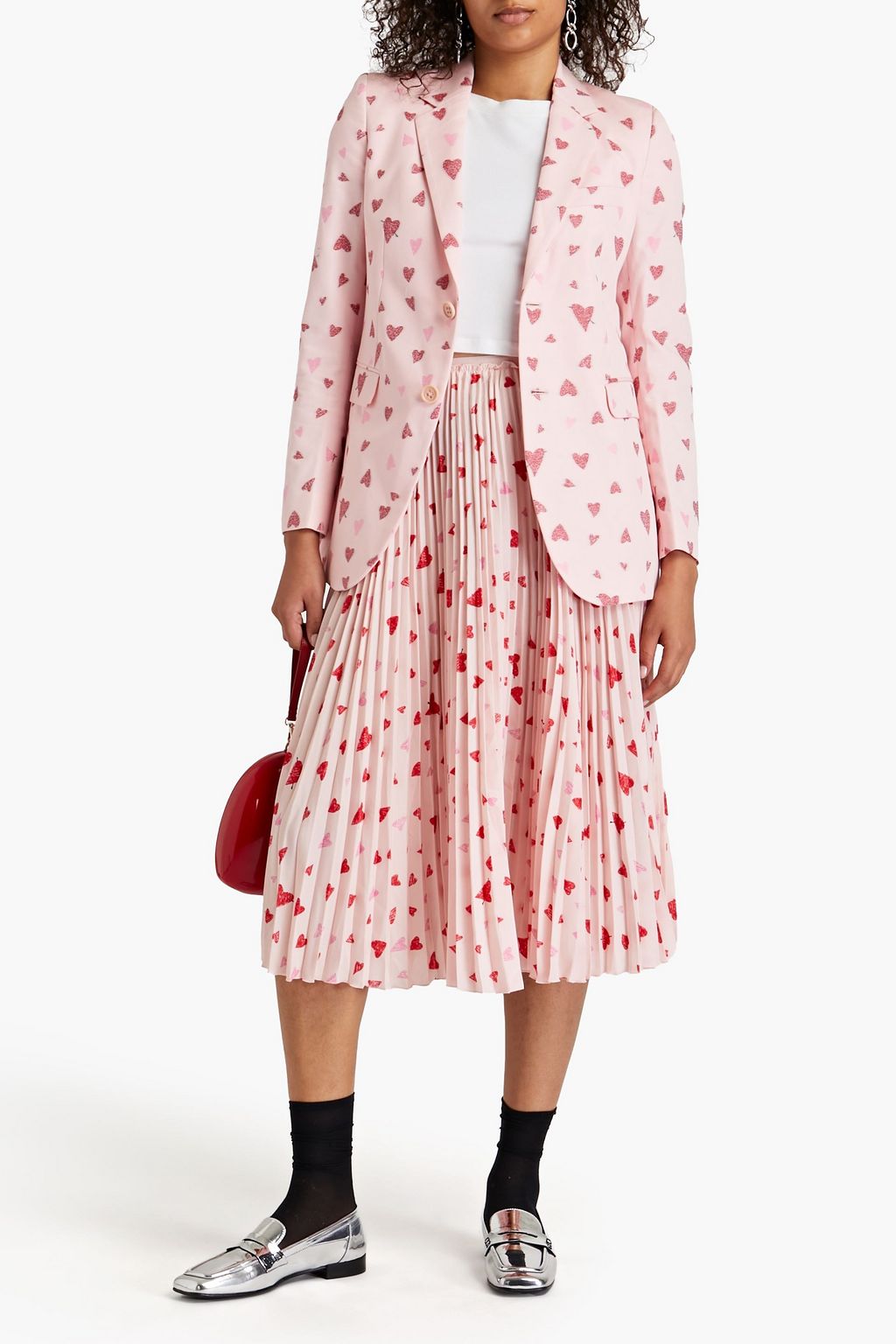 REDVALENTINO تنورة متوسطة الطول من قماش الحرير الصيني مزينة بطبعات وبكسرات