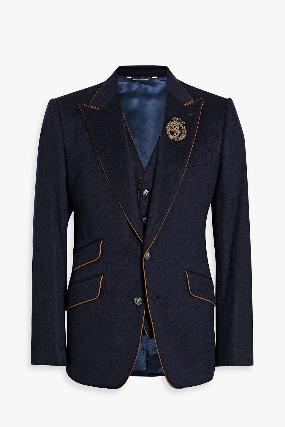 Dolce & Gabbana Embroidered Cashmere-felt Blazer And Vest Set In Midnight Blue