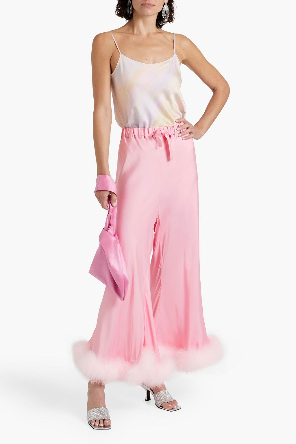 SLEEPER Feather-embellished jersey pajama pants