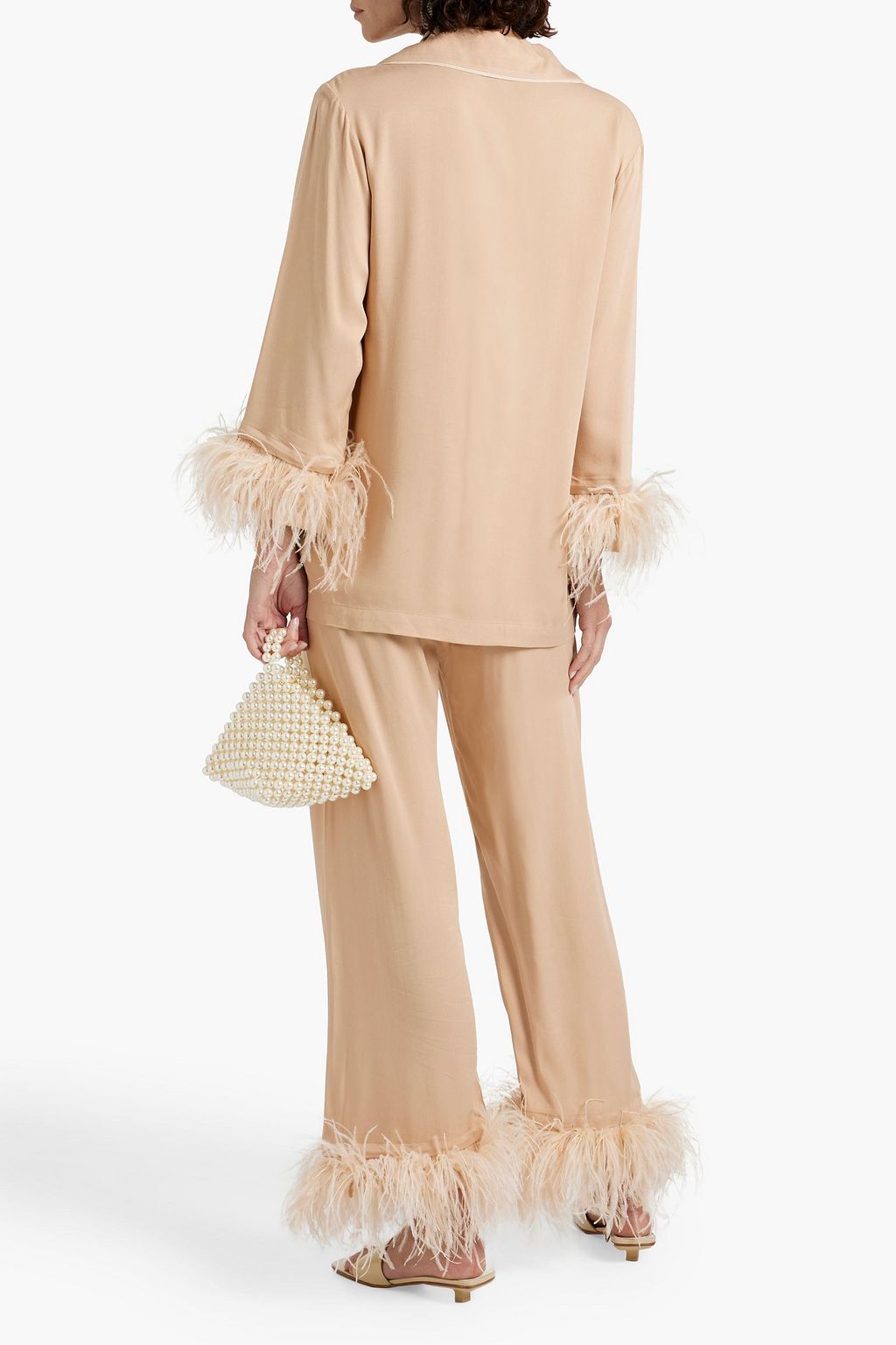 SLEEPER Party feather-embellished twill pajama set