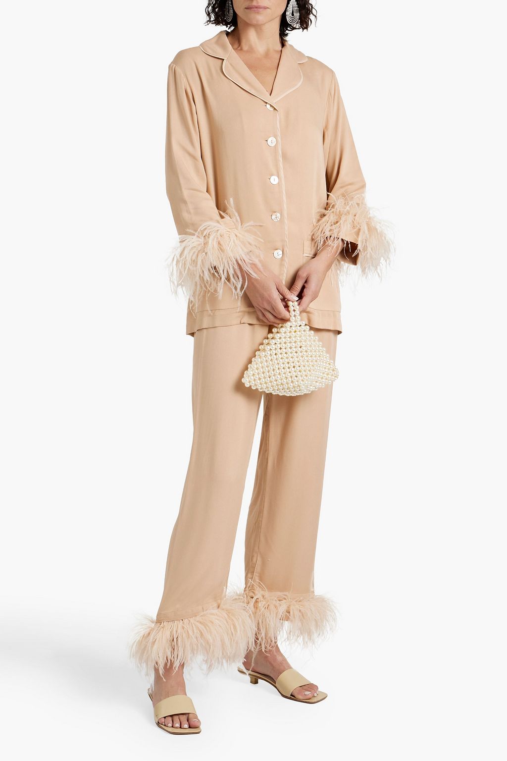SLEEPER Party feather-embellished twill pajama set