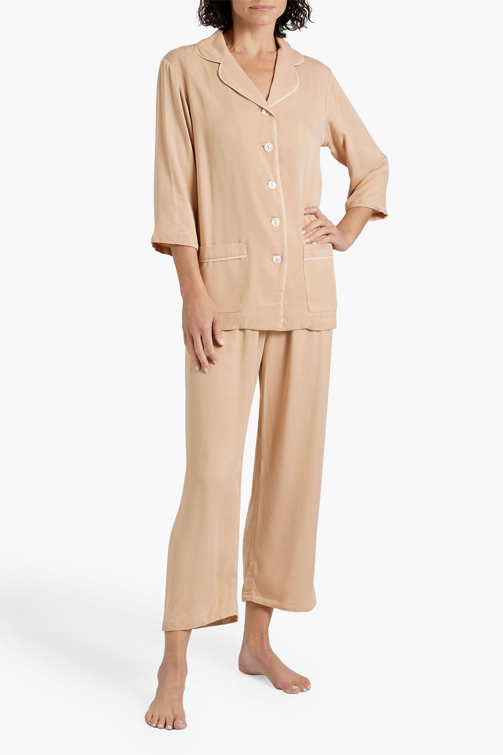 SLEEPER Party feather-embellished twill pajama set