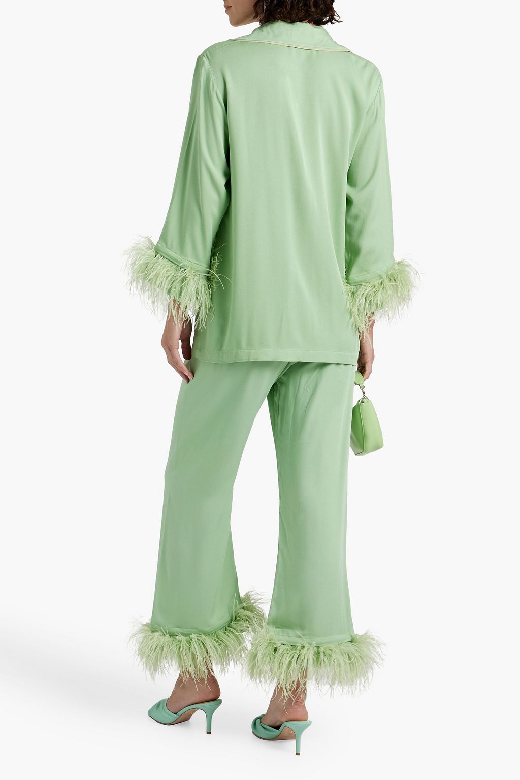 SLEEPER Party feather-embellished twill pajama set