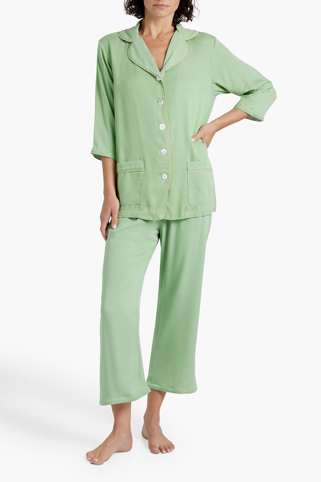 SLEEPER Party feather-embellished twill pajama set