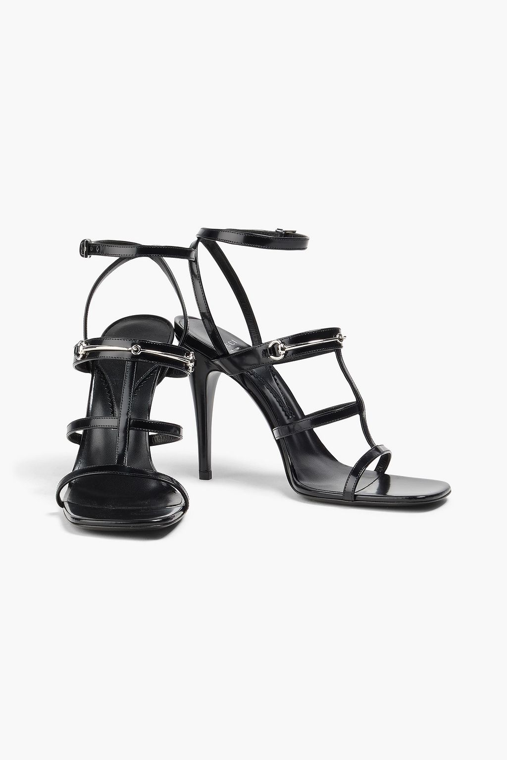 GUCCI 장식 디테일 글로시 가죽 샌들