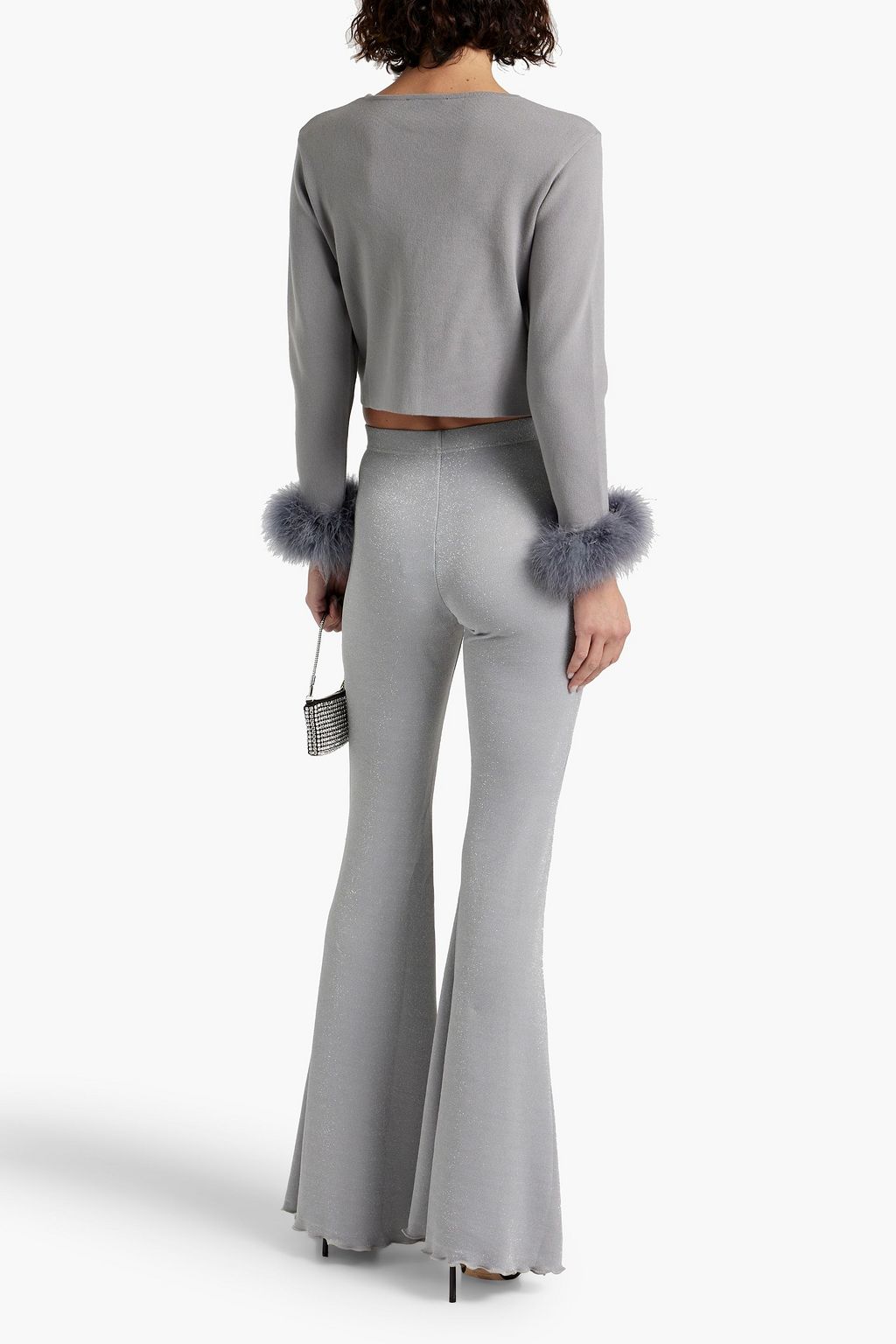 SLEEPER Convertible cropped feather-trimmed knitted cardigan