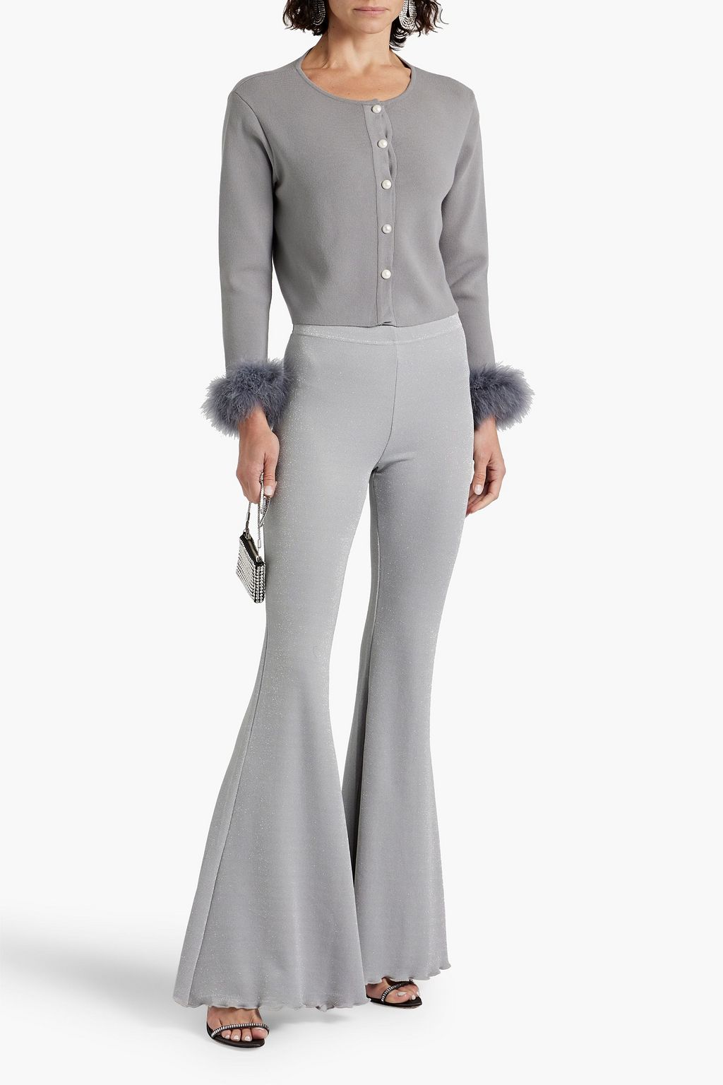 SLEEPER Convertible cropped feather-trimmed knitted cardigan