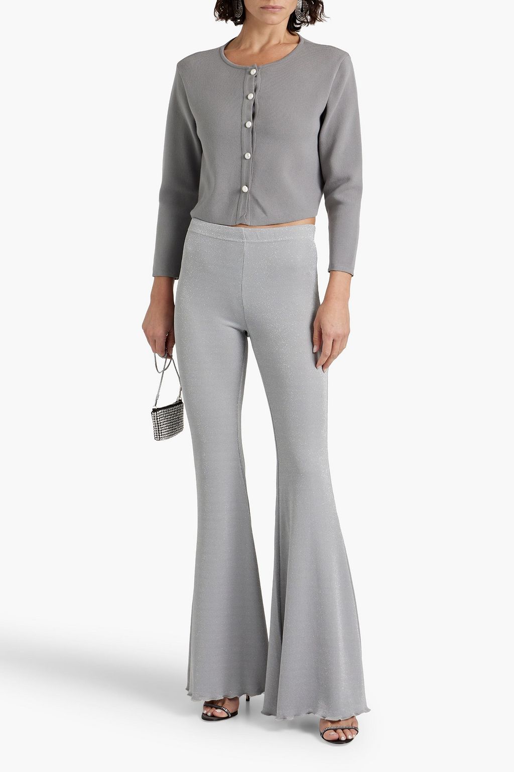 SLEEPER Convertible cropped feather-trimmed knitted cardigan