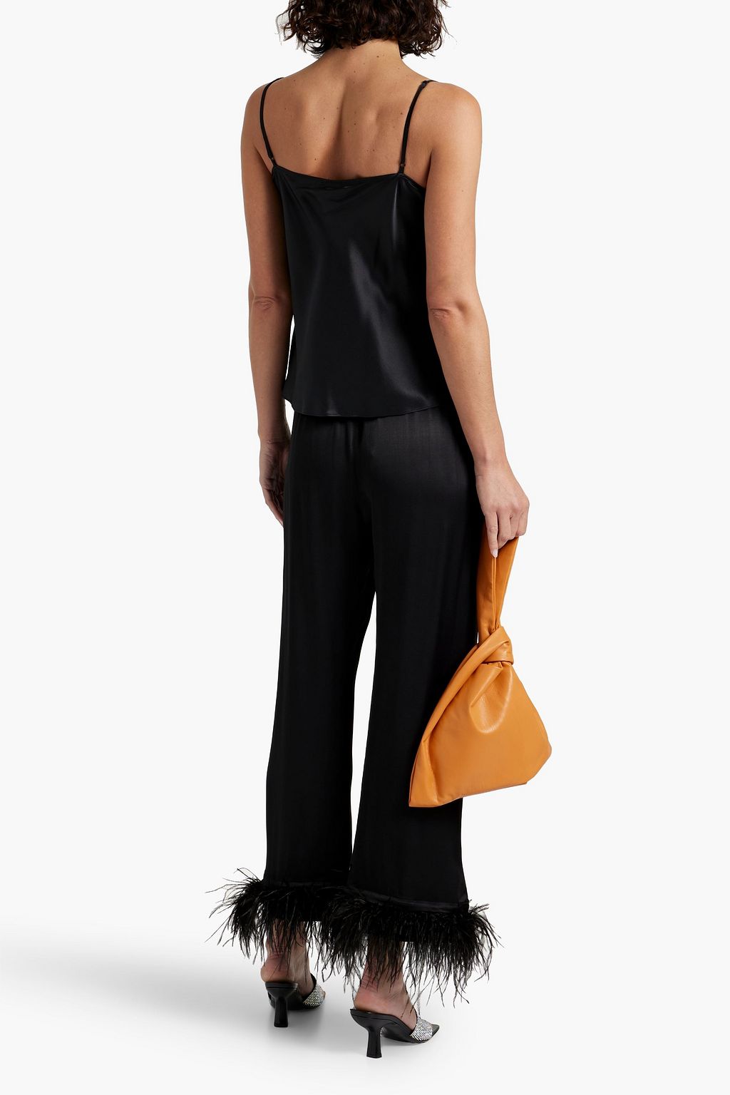 SLEEPER Feather-embellished satin pants