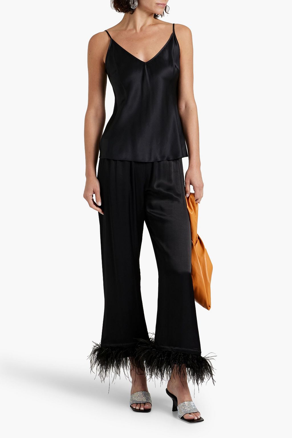 SLEEPER Feather-embellished satin pants