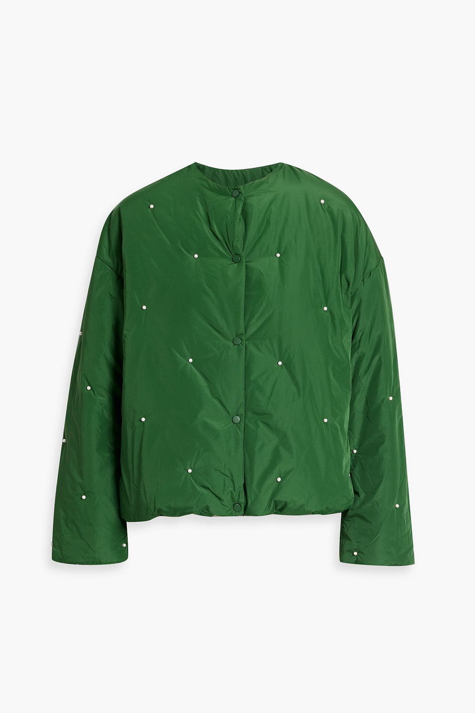 Sleeper Puffer Jacket In Green With Pearl Details In Green