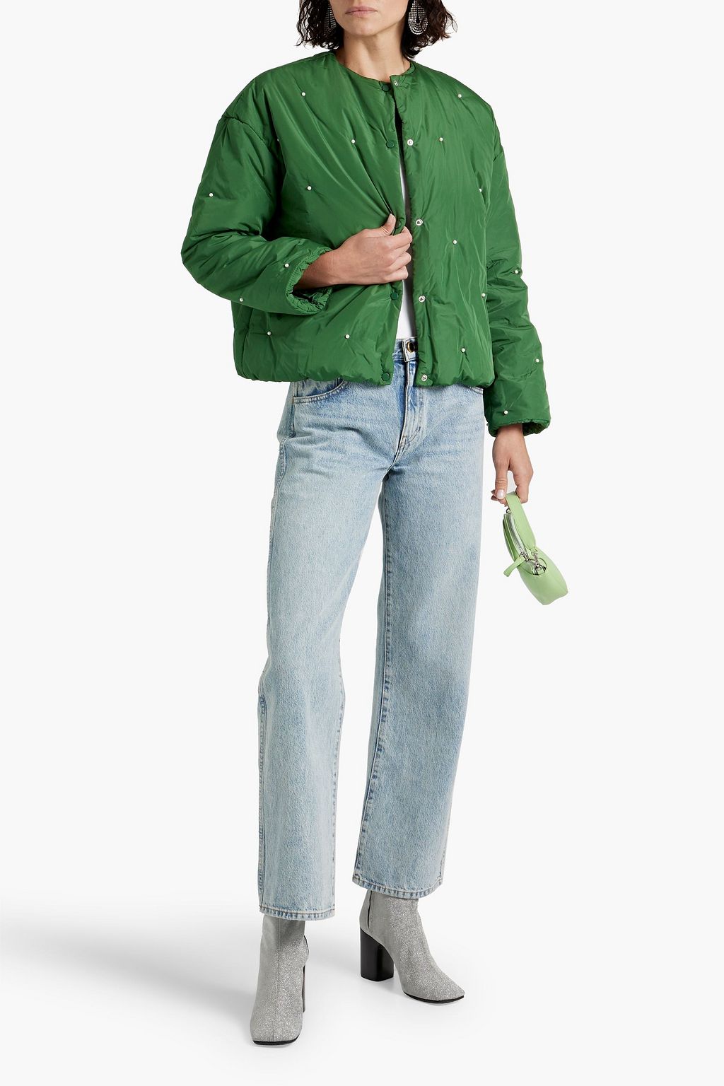 SLEEPER Faux pearl-embellished shell jacket