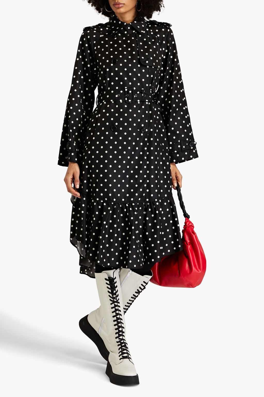 REDVALENTINO معطف ترنش من قماش عازل مزين بنقشة البولكا دوت