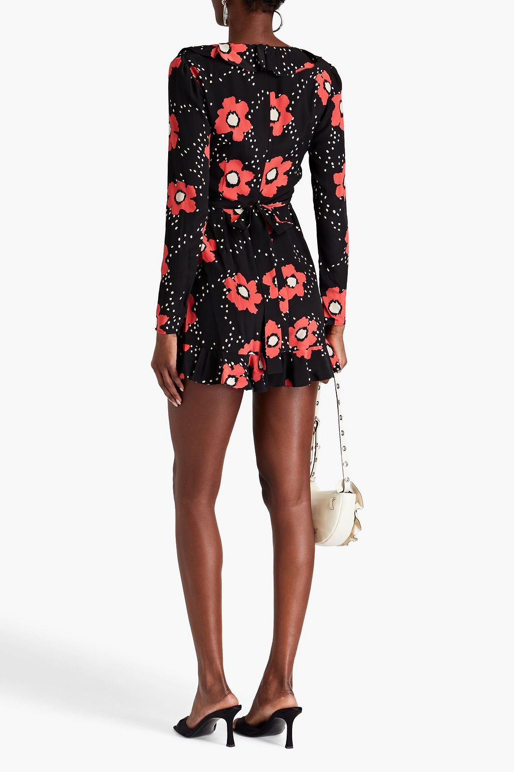 REDVALENTINO بلاي سوت من حرير صيني بتصميم ملتف مزين بكشاكش وبطبعة الأزهار