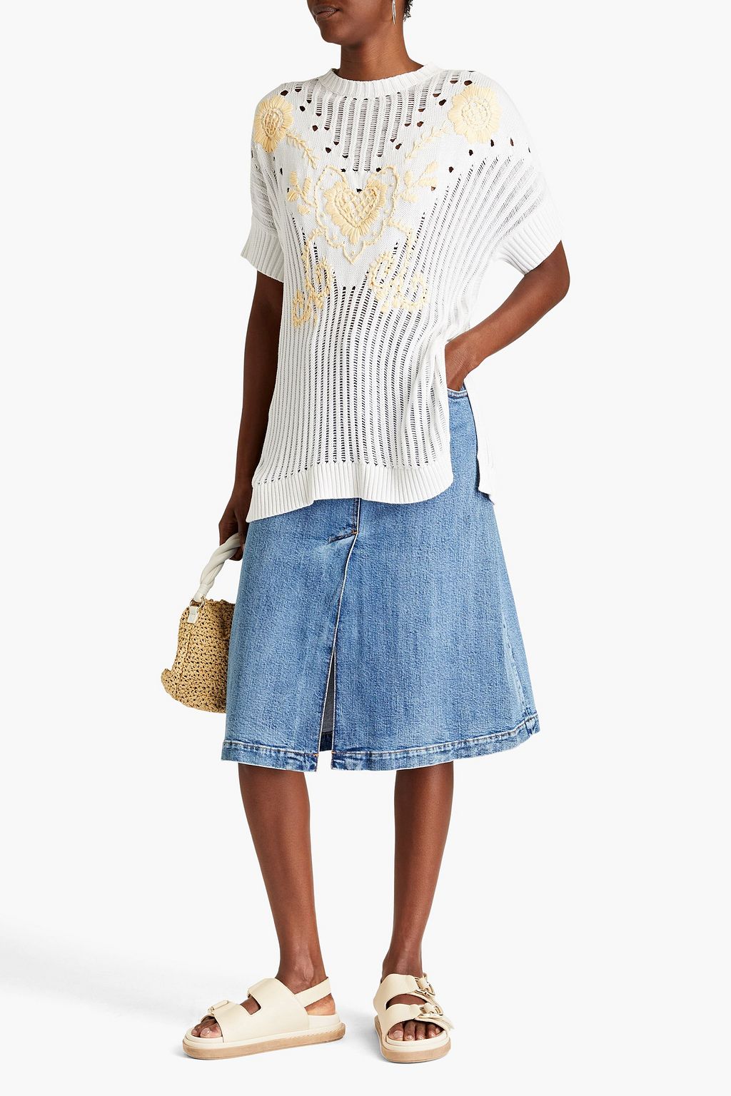 REDVALENTINO كنزة رياضية من نسيج الرافيا والقطن بحبكة مفتوحة بتصميم مطرّز