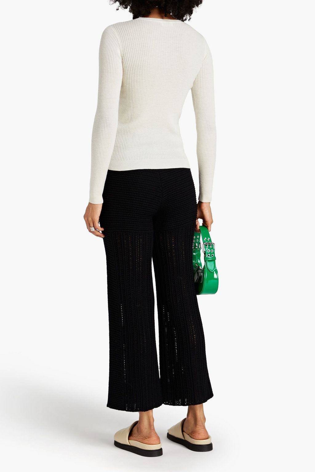 REDVALENTINO Open-knit wool-blend wide-leg pants