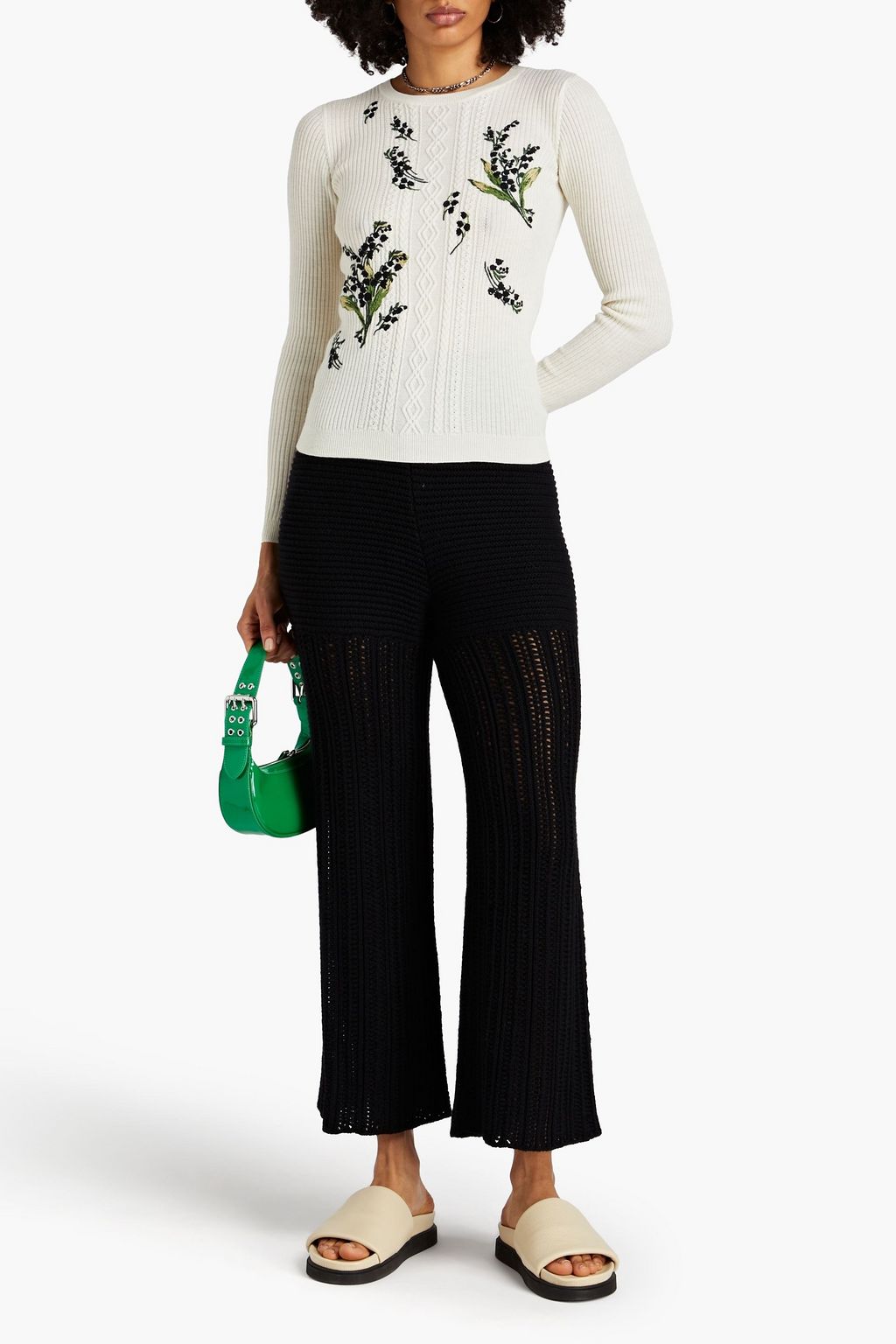 REDVALENTINO Open-knit wool-blend wide-leg pants