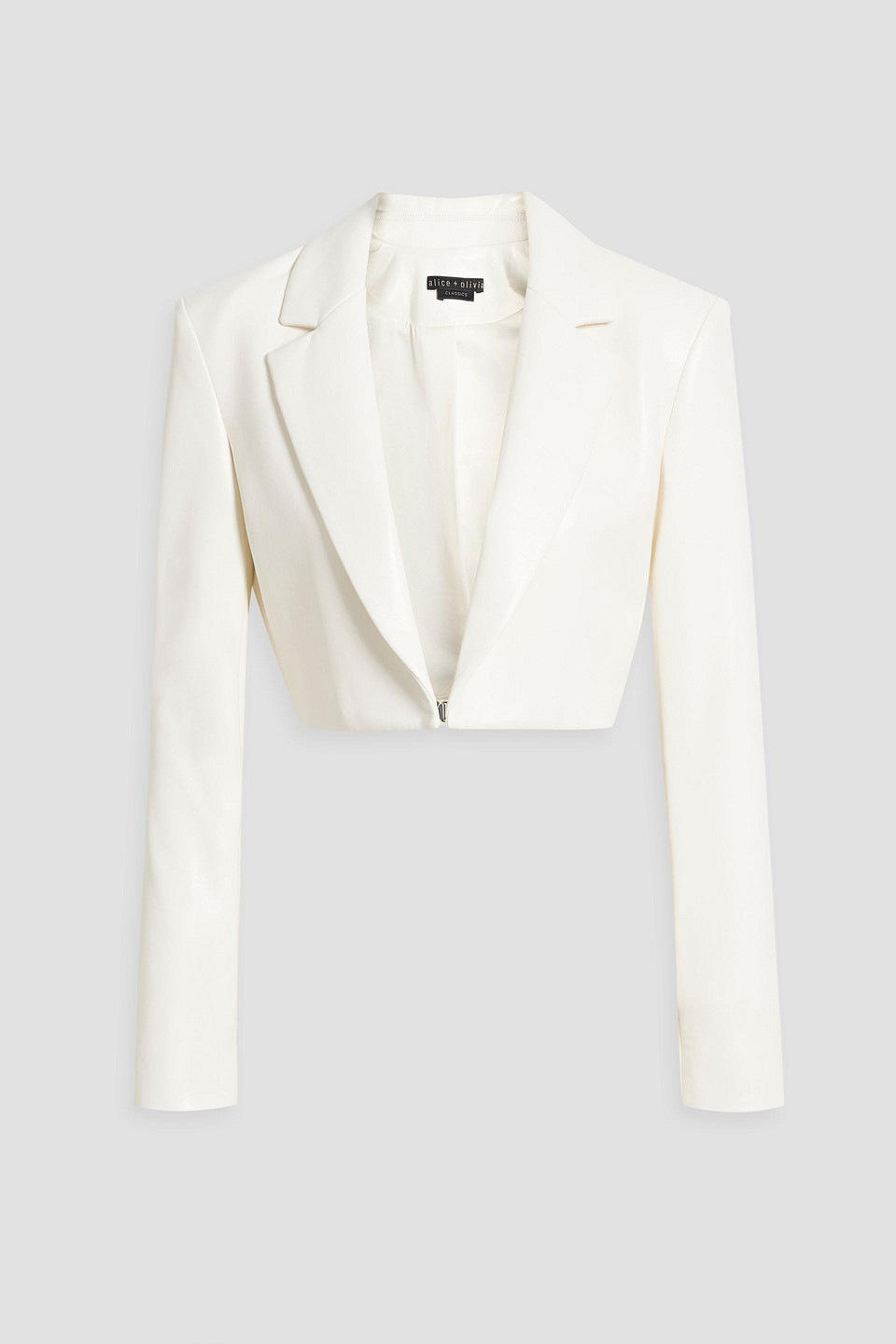 Alice And Olivia Yardley Vegan-leather Cropped Jacket In Ecru