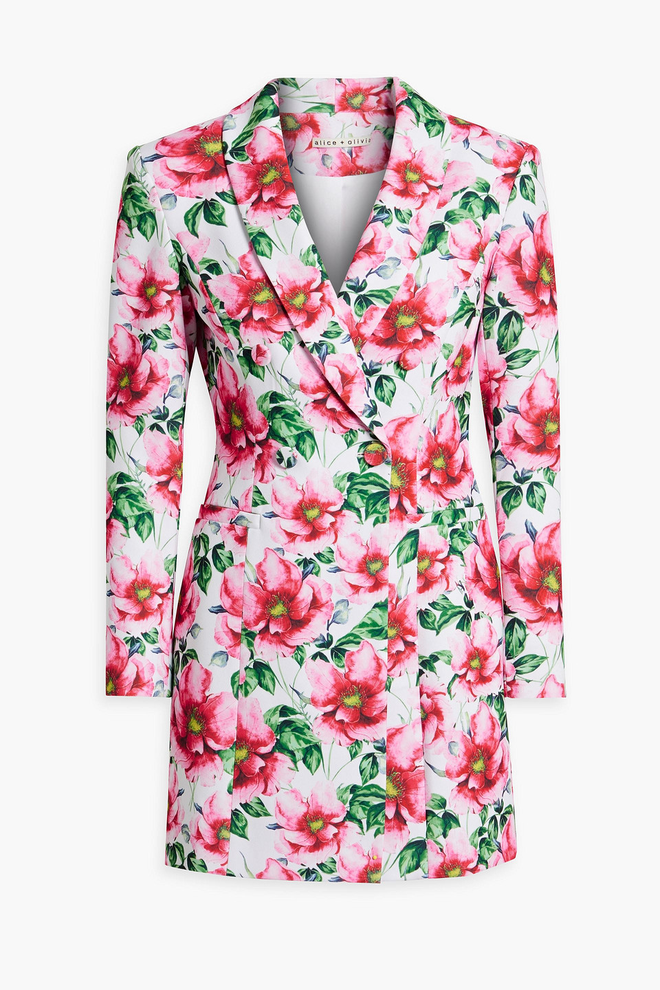 Shop Alice And Olivia Latoya Double-breasted Floral-print Crepe Mini Dress In Pink