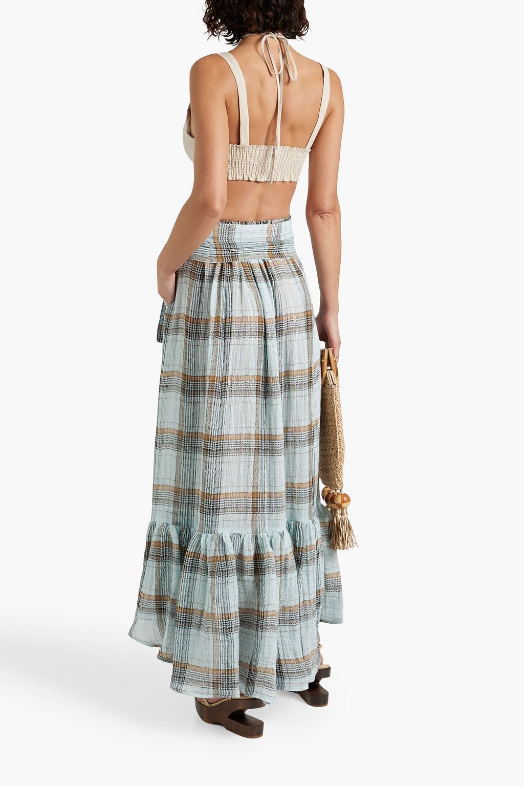 LISA MARIE FERNANDEZ Nicole ruffled checked cotton-gauze maxi skirt