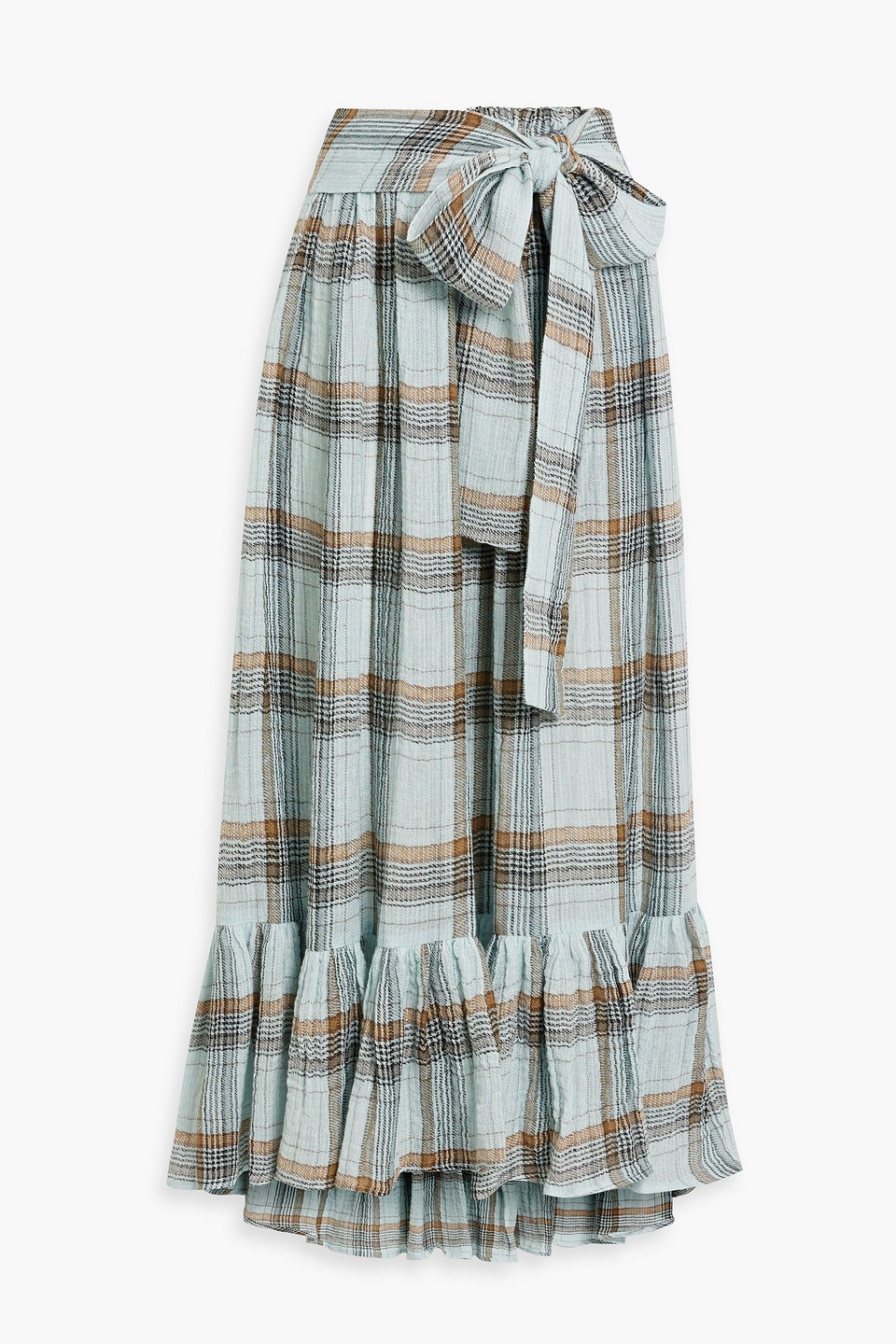 Lisa Marie Fernandez Nicole Ruffled Checked Cotton-gauze Maxi Skirt In Sky Blue