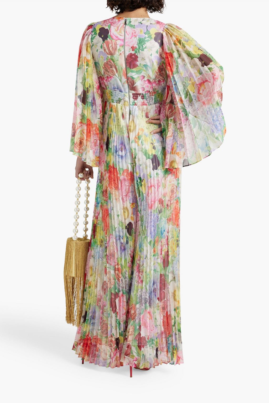 ALICE + OLIVIA Bennet plissierter Jumpsuit mit weitem Bein aus Chiffon mit floralem Print