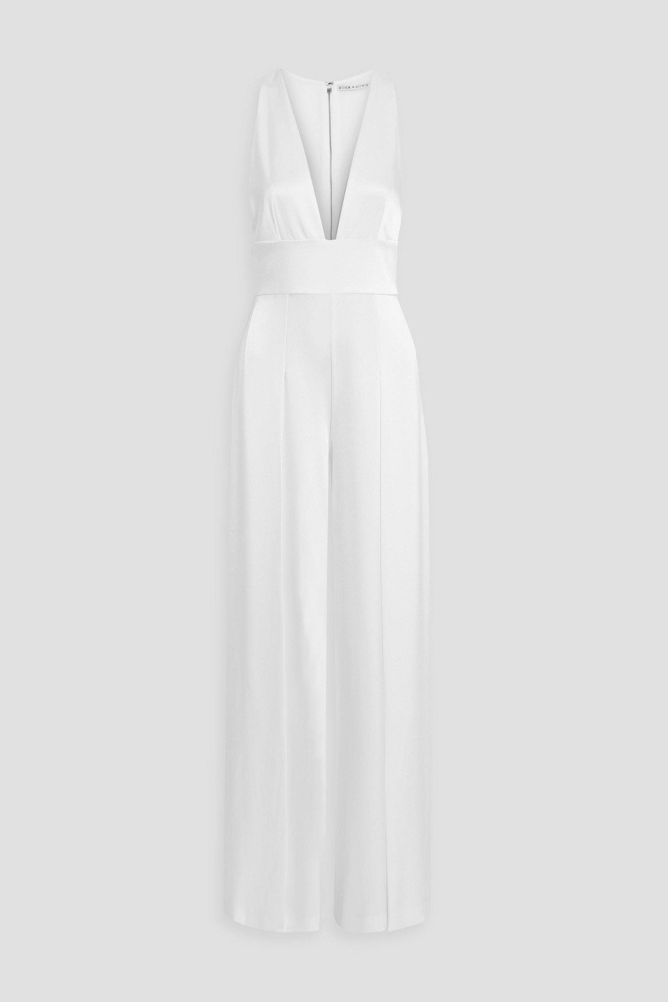 Alice And Olivia Myrtle Low V-neck Wide Jumpsuit In White