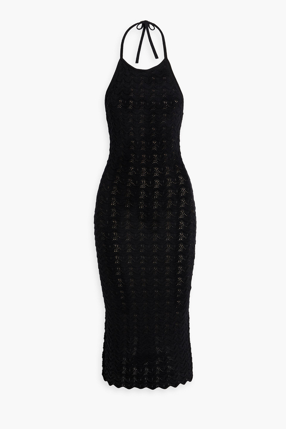 Alice And Olivia Jone Crocheted Cotton-blend Halterneck Midi Dress In Black