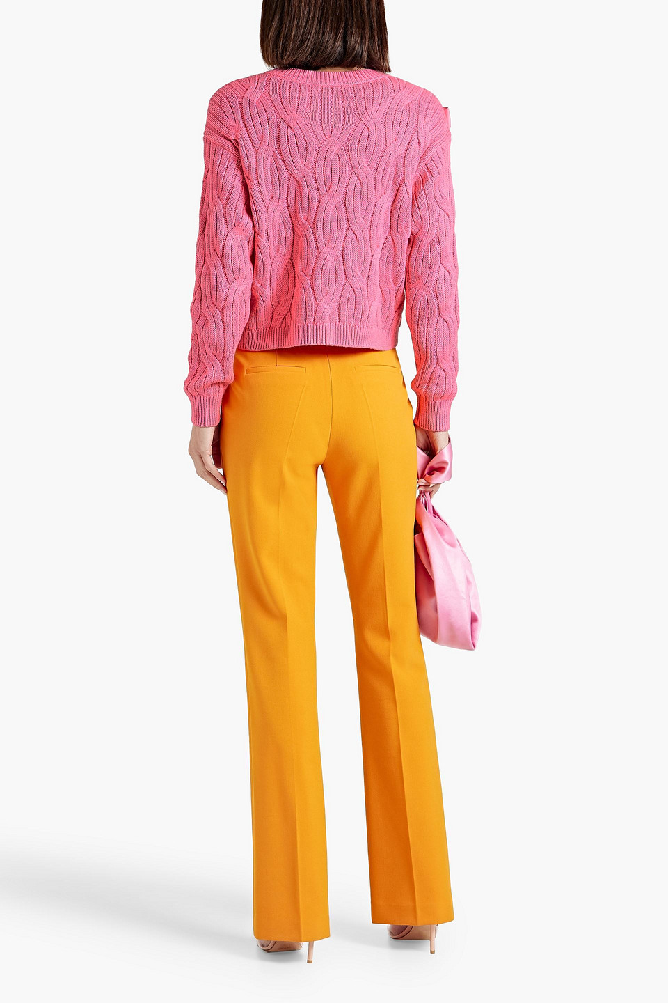 Shop Alice And Olivia Beau Bow-embellished Cable-knit Sweater In Pink