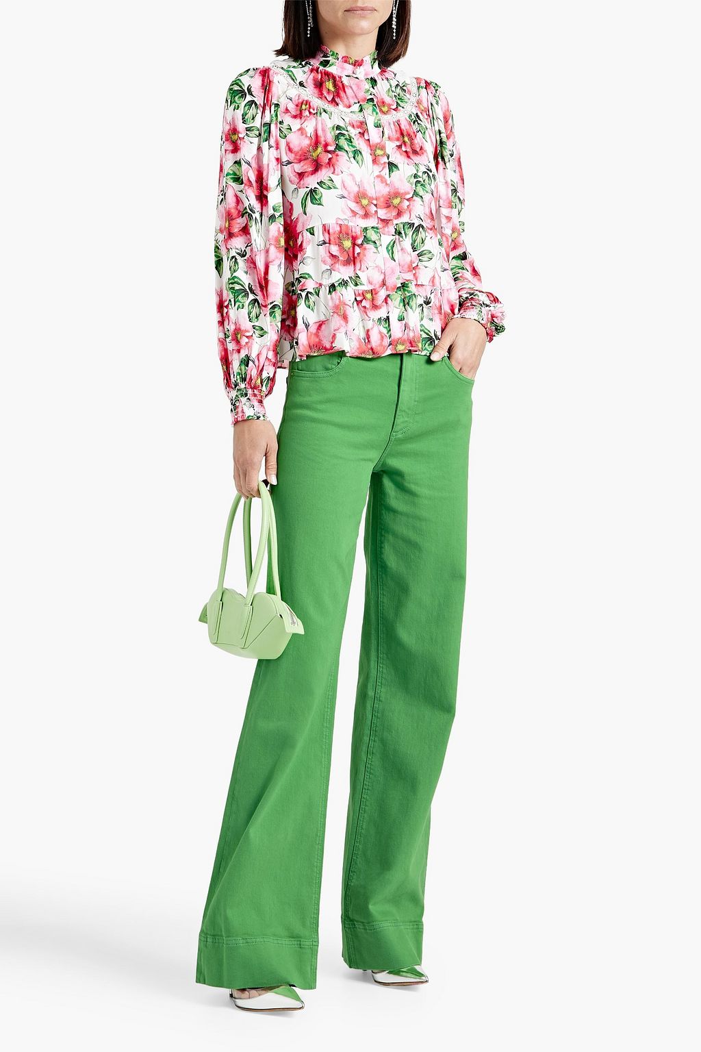 ALICE + OLIVIA JEANS Faded high-rise wide-leg jeans