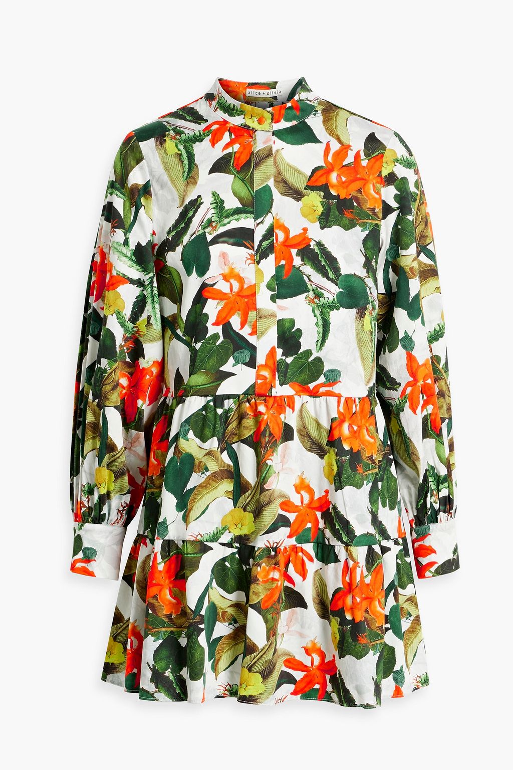 ALICE + OLIVIA Gathered floral-print cotton-blend poplin mini dress ...