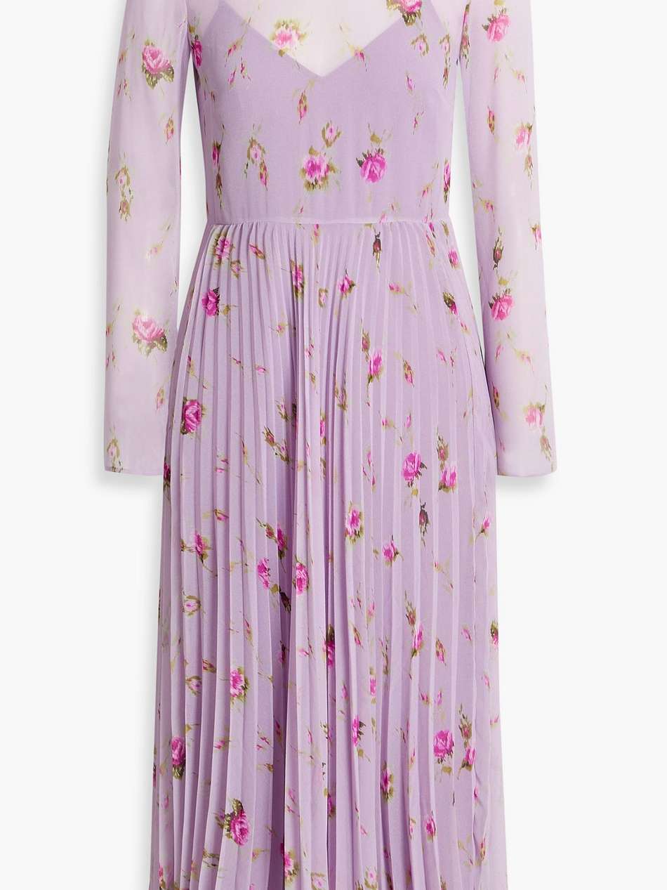 pleated floral-print chiffon midi dress