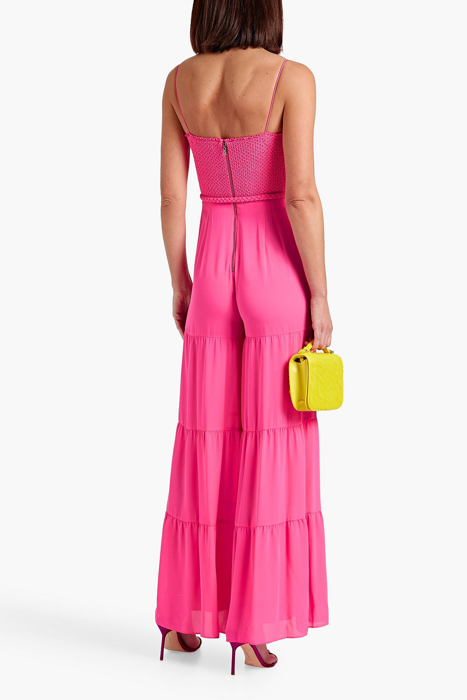 Shop Alice And Olivia Liya Smocked Crepe Wide-leg Jumpsuit In Bright Pink