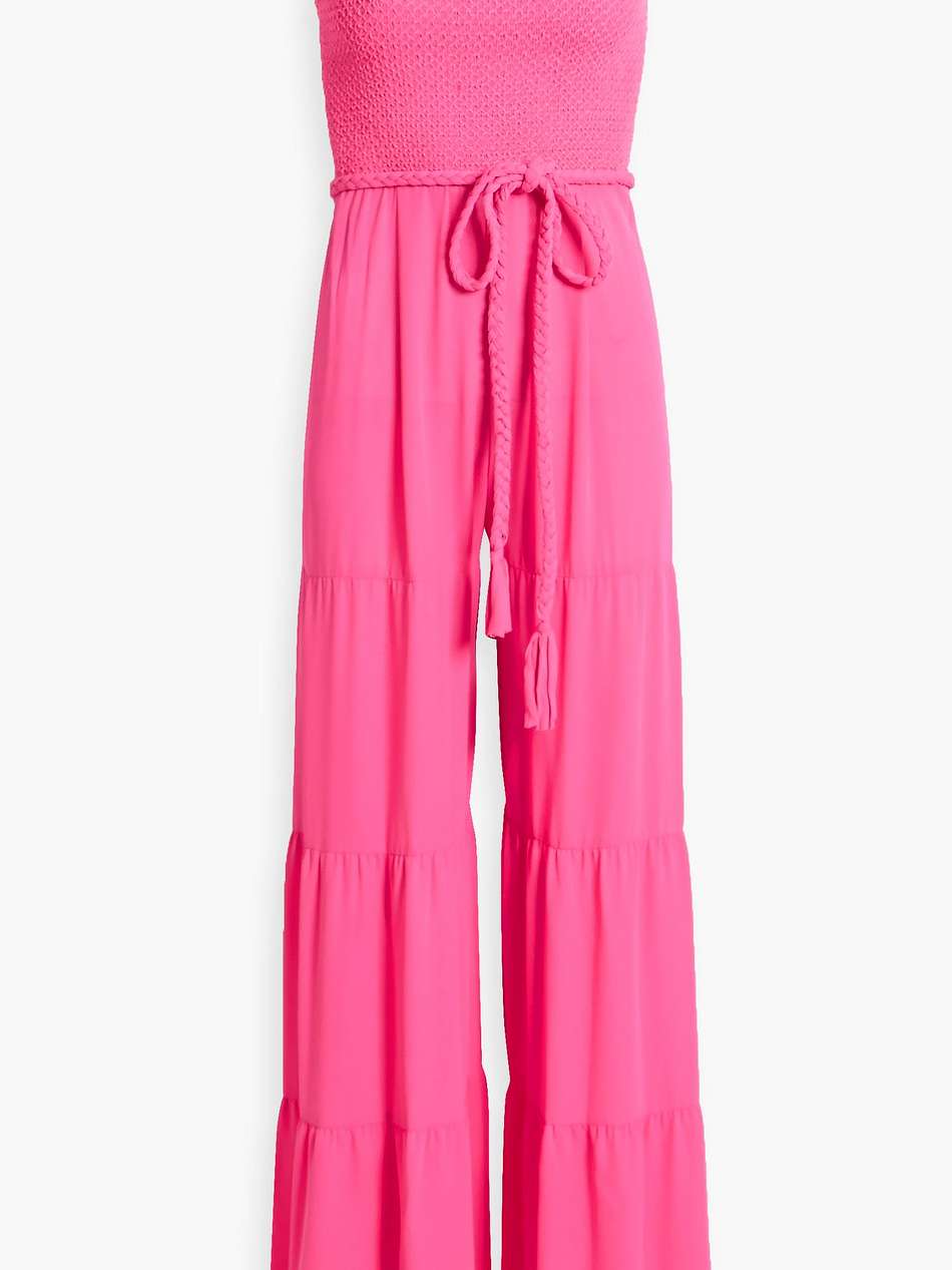 liya smocked crepe wide-leg jumpsuit