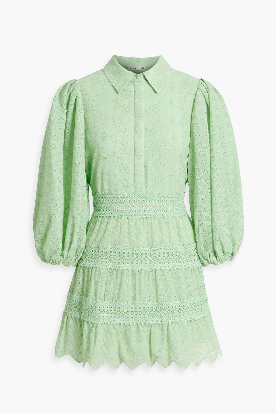 Shop Alice And Olivia Blakesley Broderie Anglaise Mini Dress In Mint