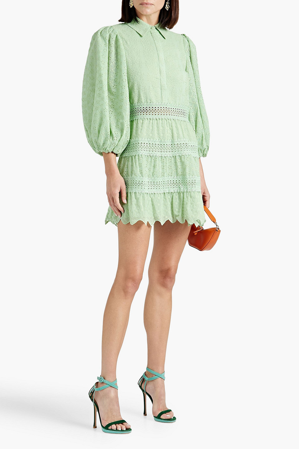 Shop Alice And Olivia Blakesley Broderie Anglaise Mini Dress In Mint