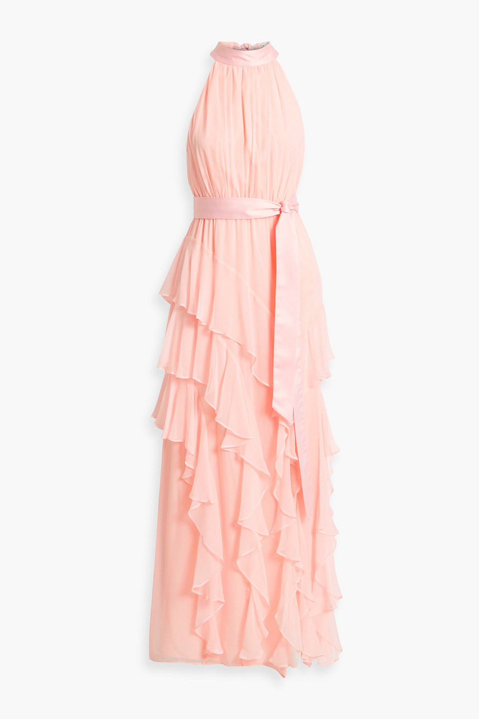 Alice And Olivia Tiered Ruffled Silk-chiffon Maxi Dress In Pastel Pink