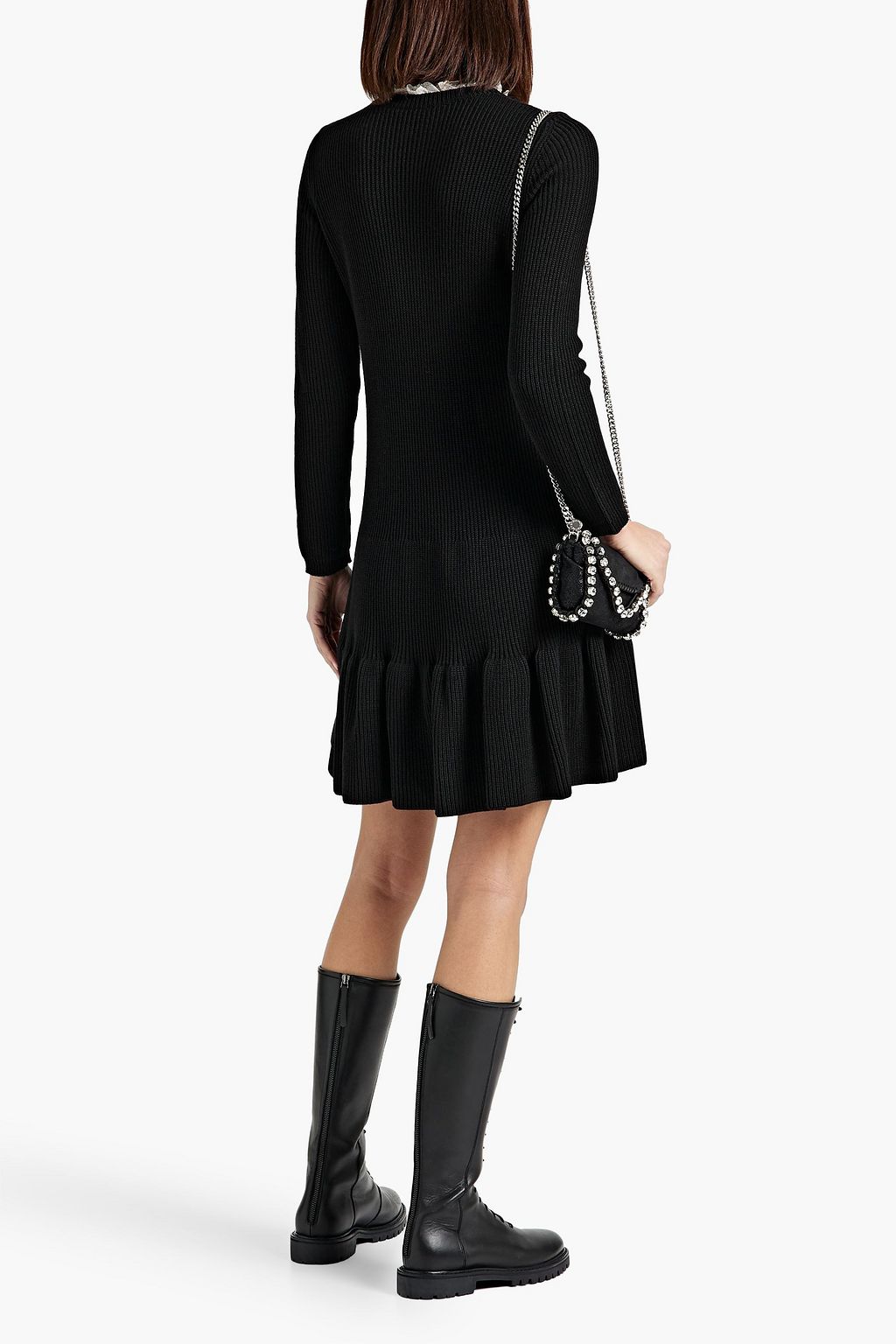 REDVALENTINO Point d'esprit-trimmed ribbed wool mini dress