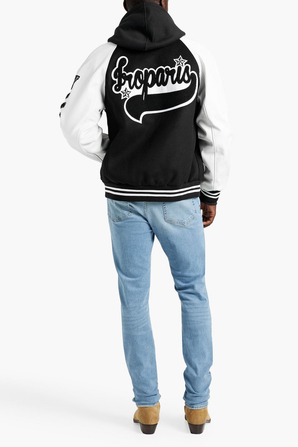 IRO Dave appliquéd leather-paneled wool-blend felt bomber jacket