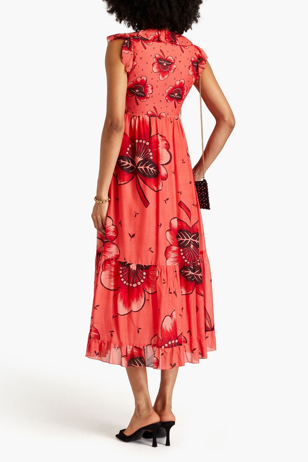 REDVALENTINO シルク&コットン混ボイル ミディワンピース フローラルプリント