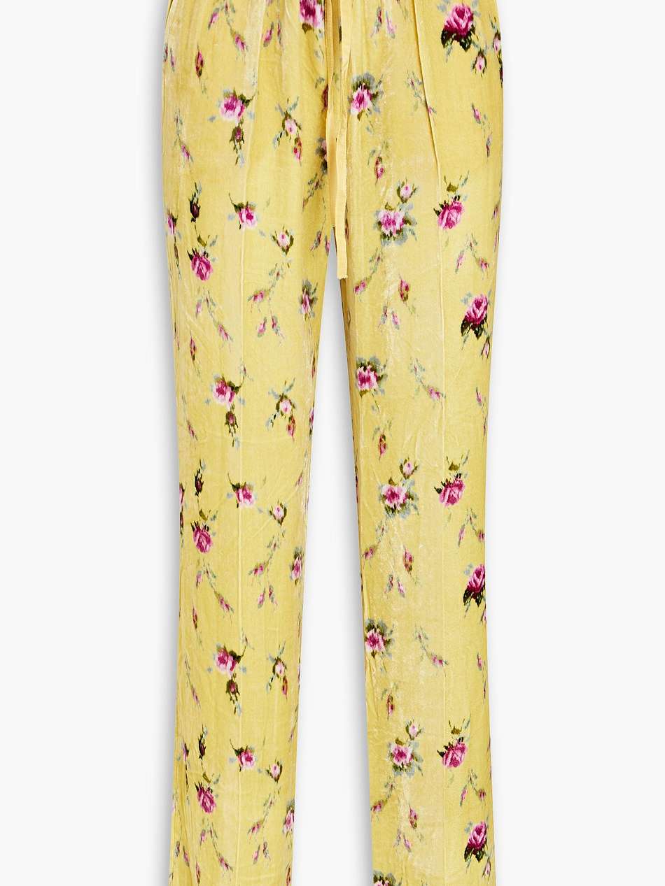 floral-print velvet wide-leg pants