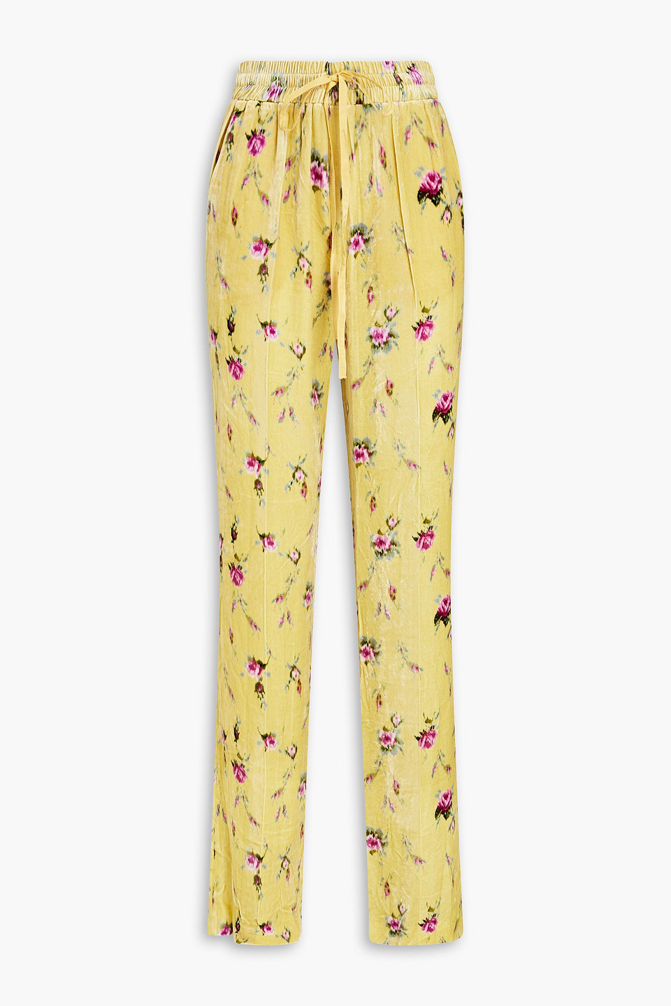 Red Valentino Floral-print Velvet Wide-leg Pants In Gold