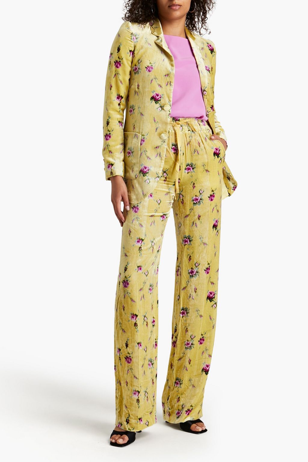 REDVALENTINO Floral-print velvet wide-leg pants